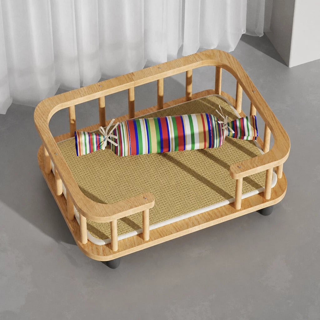 Elevated Solid Wood Pet Bed for Cats and Small Dogs