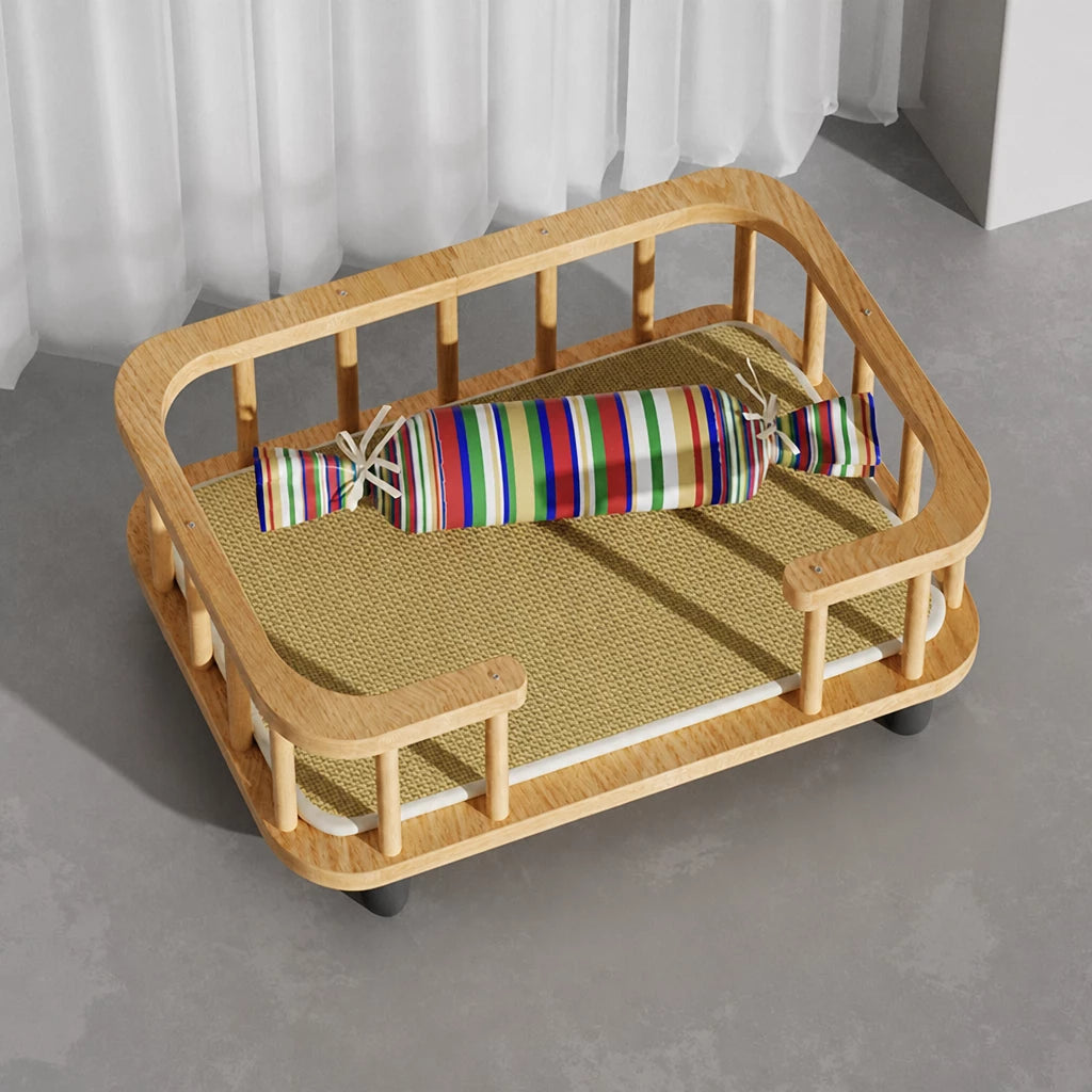 Elevated Solid Wood Pet Bed for Cats and Small Dogs