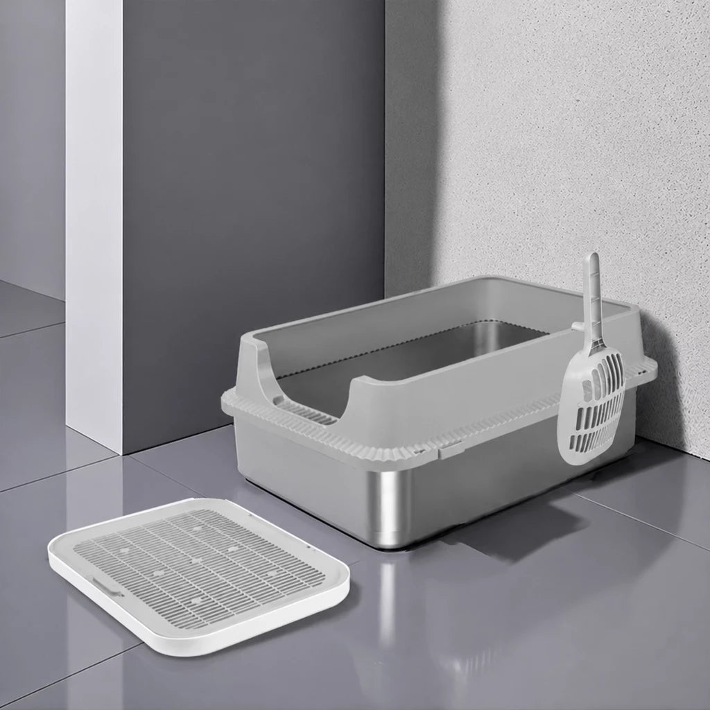 Extra-Large Stainless Steel High-Sided Cat Litter Box p-05697