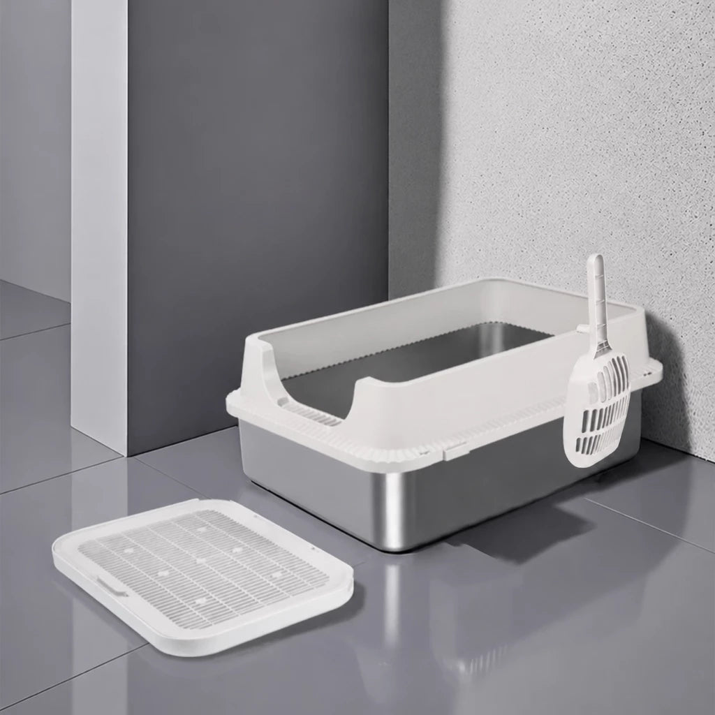 Extra-Large Stainless Steel High-Sided Cat Litter Box p-05697