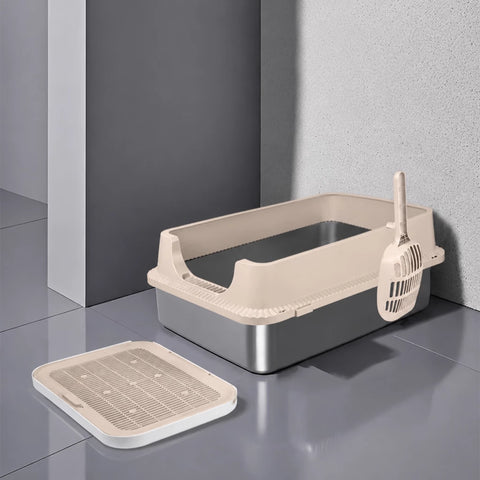 Extra-Large Stainless Steel High-Sided Cat Litter Box p-05697