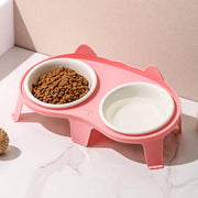 Ceramic Double Cat Bowl Set with Stand for Food and Water
