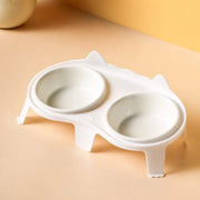 Ceramic Double Cat Bowl Set with Stand for Food and Water