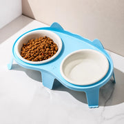 Ceramic Double Cat Bowl Set with Stand for Food and Water