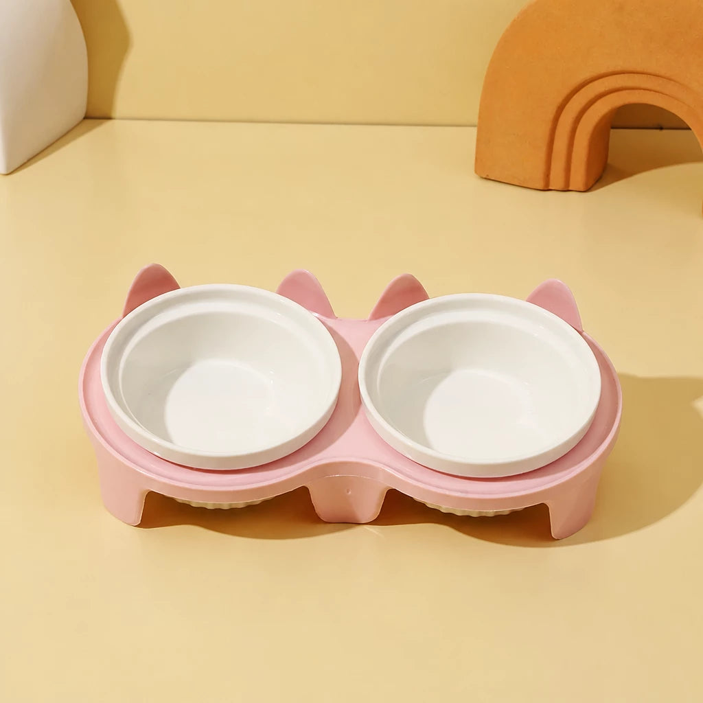 Elevated Double Ceramic Pet Bowls with Stand