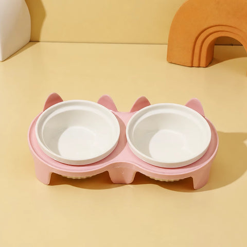 Elevated Double Ceramic Pet Bowls with Stand