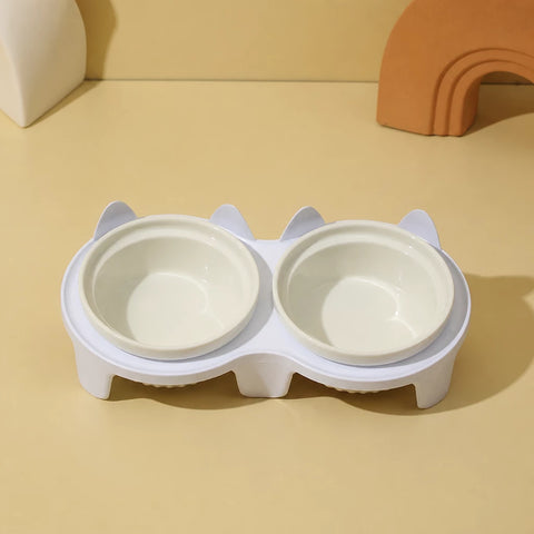 Elevated Double Ceramic Pet Bowls with Stand