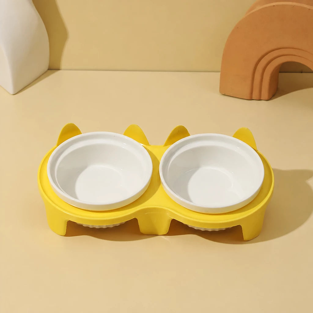 Elevated Double Ceramic Pet Bowls with Stand