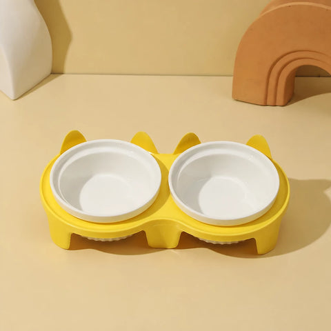 Elevated Double Ceramic Pet Bowls with Stand