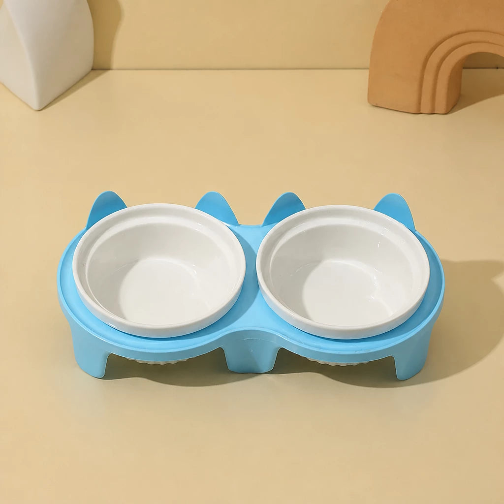 Elevated Double Ceramic Pet Bowls with Stand