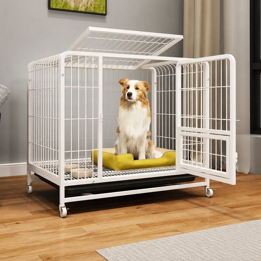 Reinforced Metal Dog Crate with Integrated Toilet Area