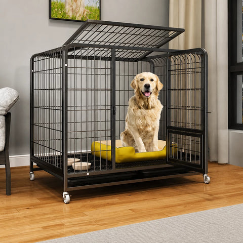 Reinforced Metal Dog Crate with Integrated Toilet Area