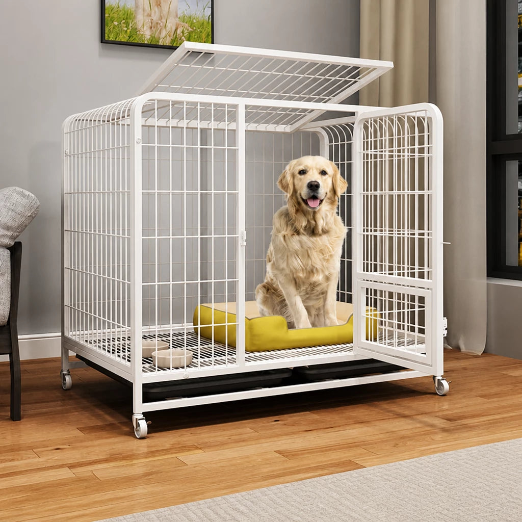 Reinforced Metal Dog Crate with Integrated Toilet Area