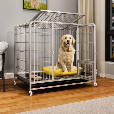 Reinforced Metal Dog Crate with Integrated Toilet Area