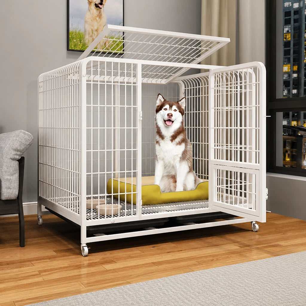 Reinforced Metal Dog Crate with Integrated Toilet Area