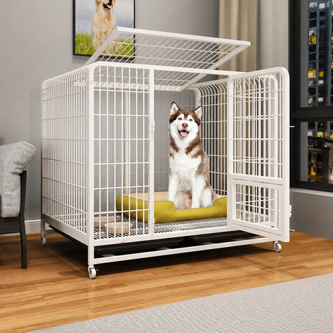 Reinforced Metal Dog Crate with Integrated Toilet Area