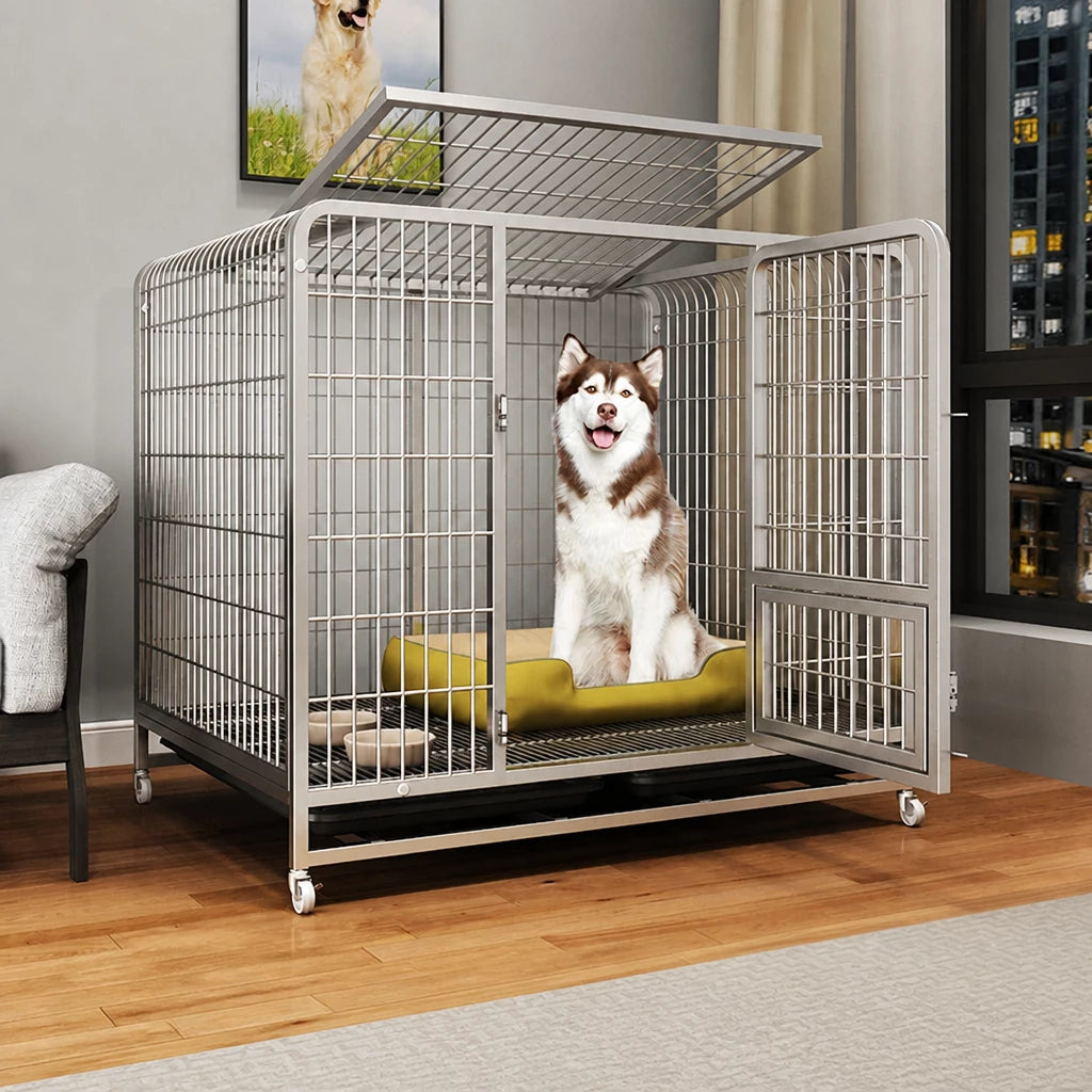 Reinforced Metal Dog Crate with Integrated Toilet Area