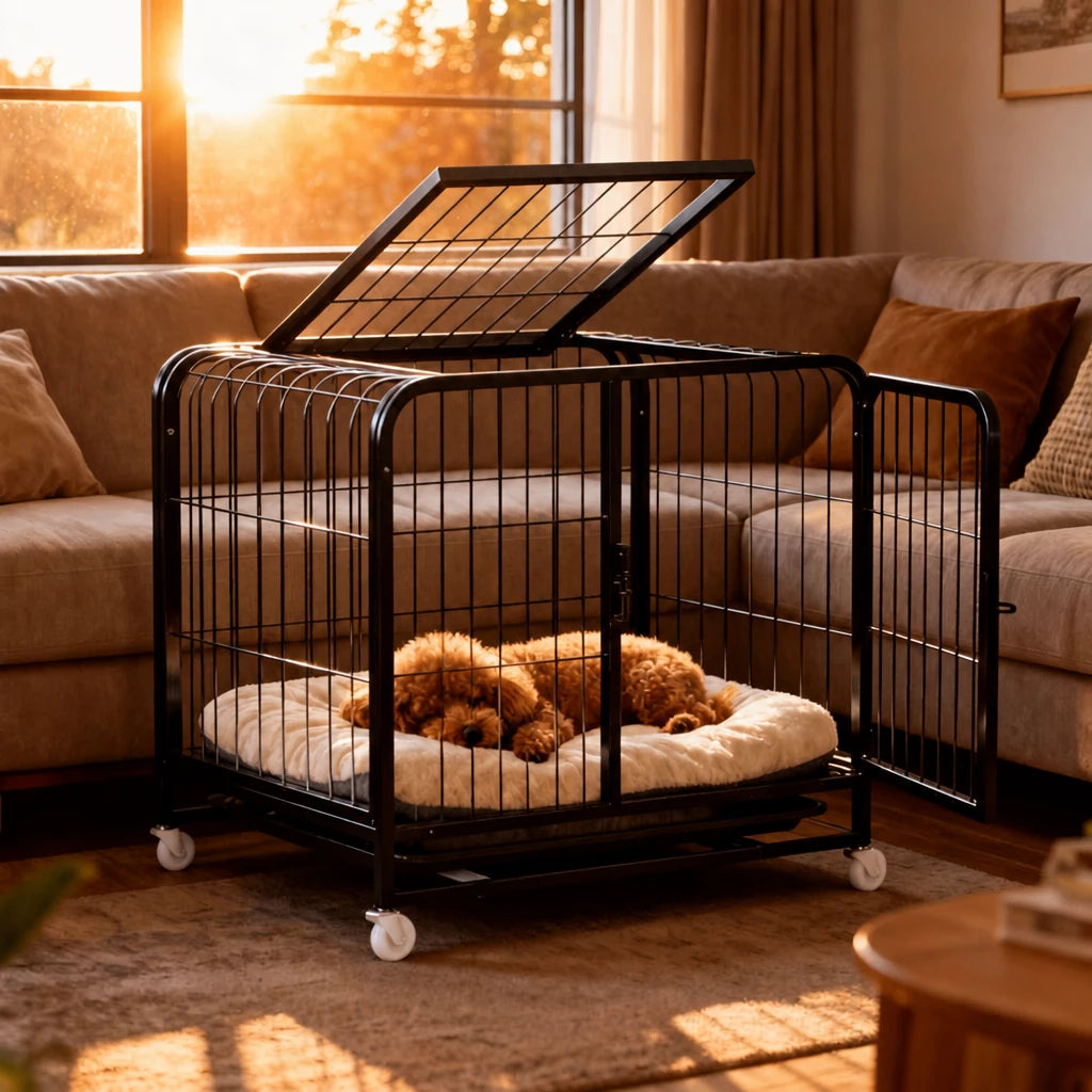 Reinforced Metal Dog Crate with Integrated Toilet Area
