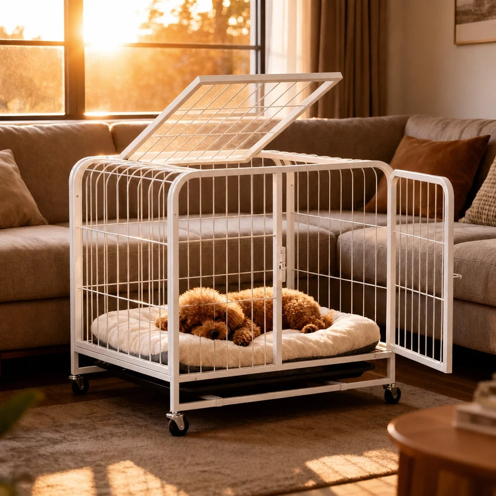 Reinforced Metal Dog Crate with Integrated Toilet Area