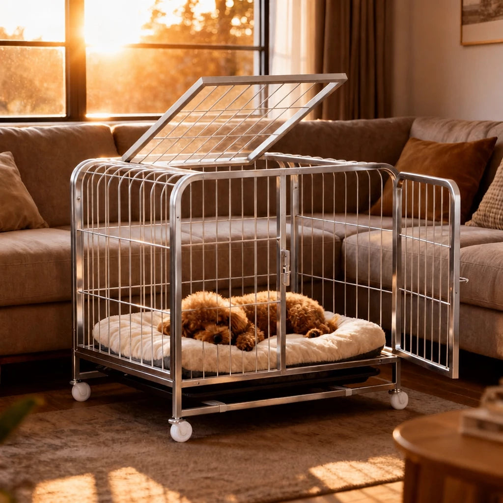 Reinforced Metal Dog Crate with Integrated Toilet Area