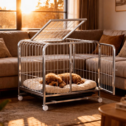 Reinforced Metal Dog Crate with Integrated Toilet Area