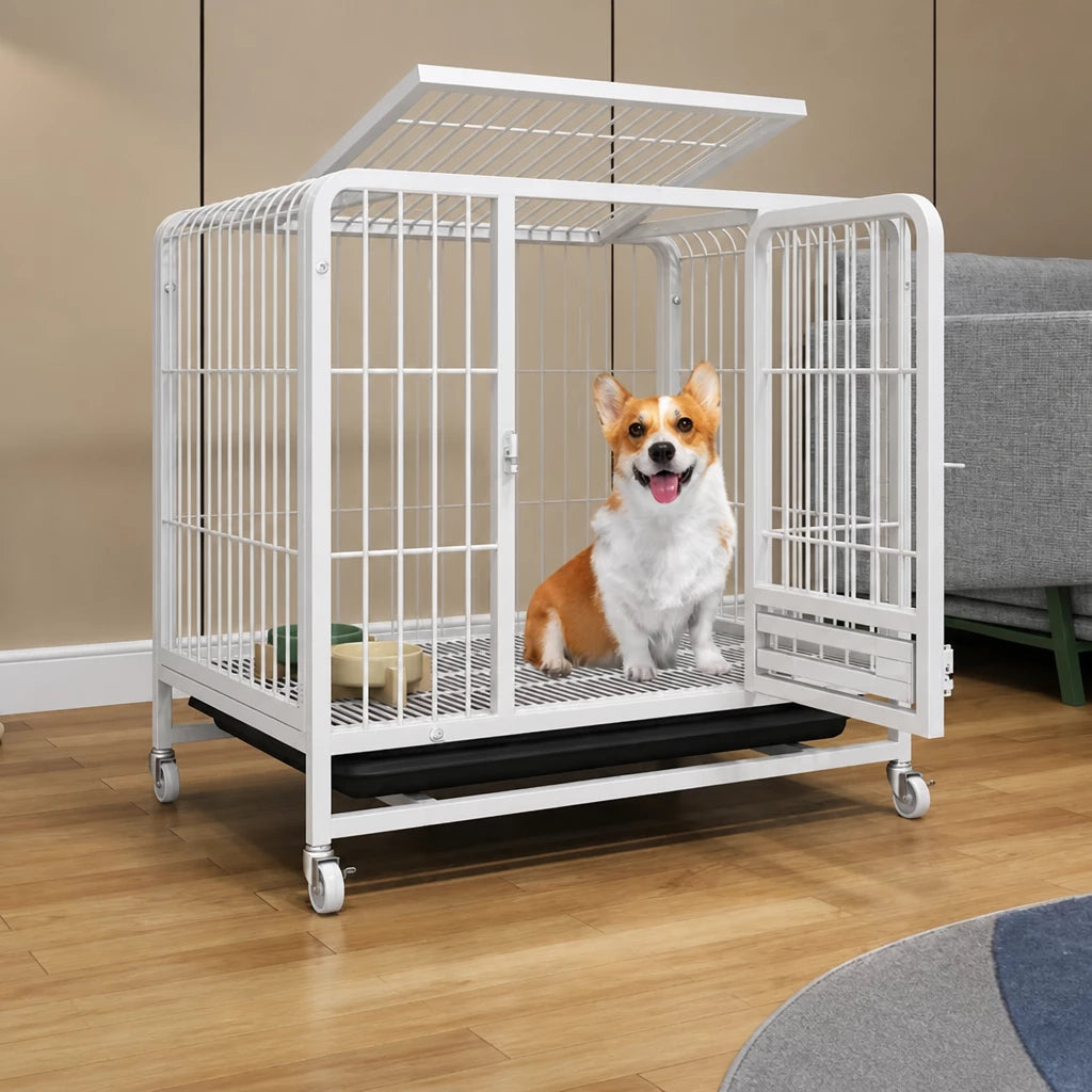 Reinforced Metal Dog Crate with Integrated Toilet Area