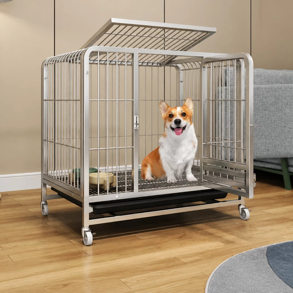 Reinforced Metal Dog Crate with Integrated Toilet Area