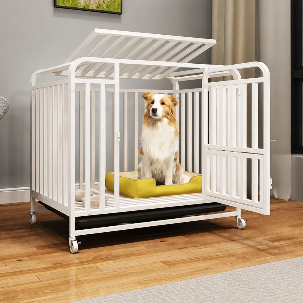 Reinforced Metal Dog Crate with Integrated Toilet Area