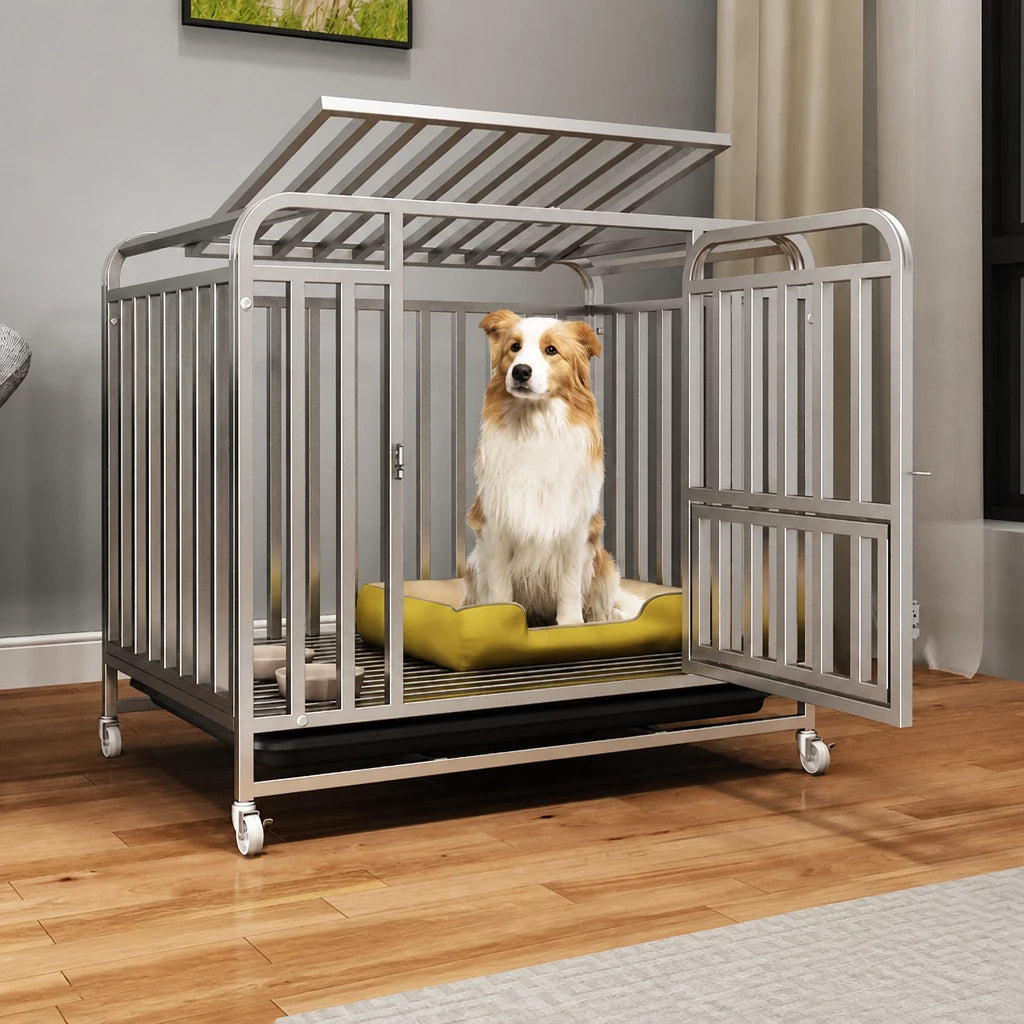 Reinforced Metal Dog Crate with Integrated Toilet Area