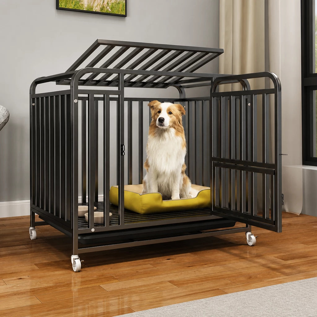 Reinforced Metal Dog Crate with Integrated Toilet Area