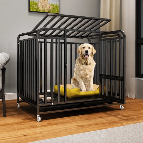 Reinforced Metal Dog Crate with Integrated Toilet Area