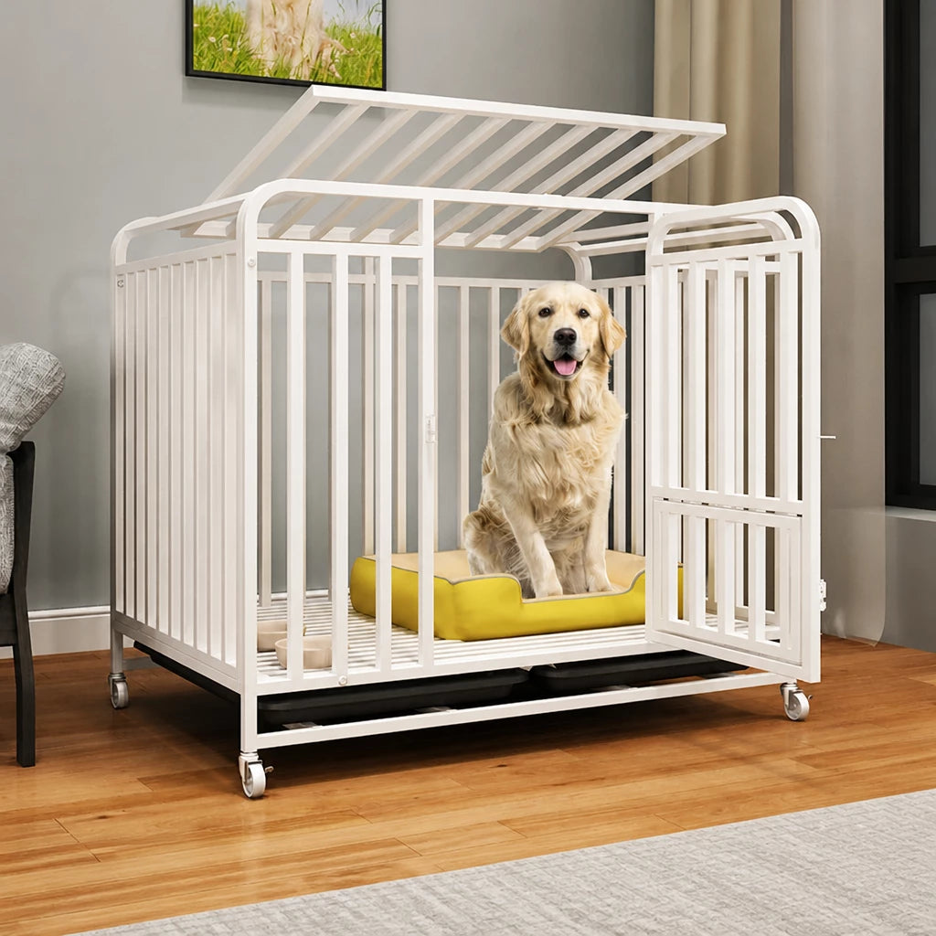 Reinforced Metal Dog Crate with Integrated Toilet Area