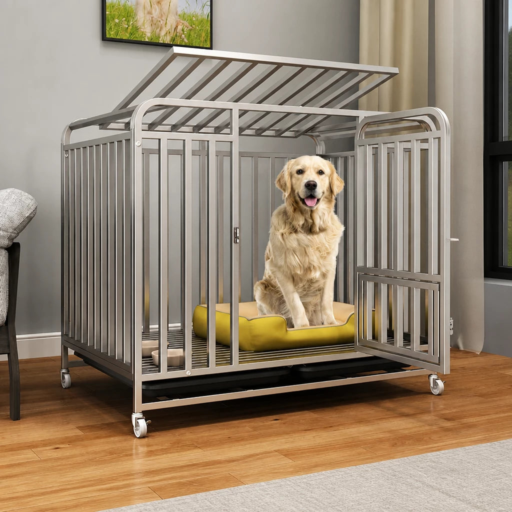 Reinforced Metal Dog Crate with Integrated Toilet Area