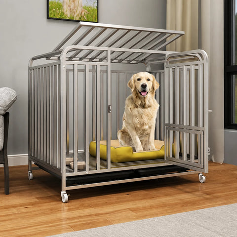 Reinforced Metal Dog Crate with Integrated Toilet Area