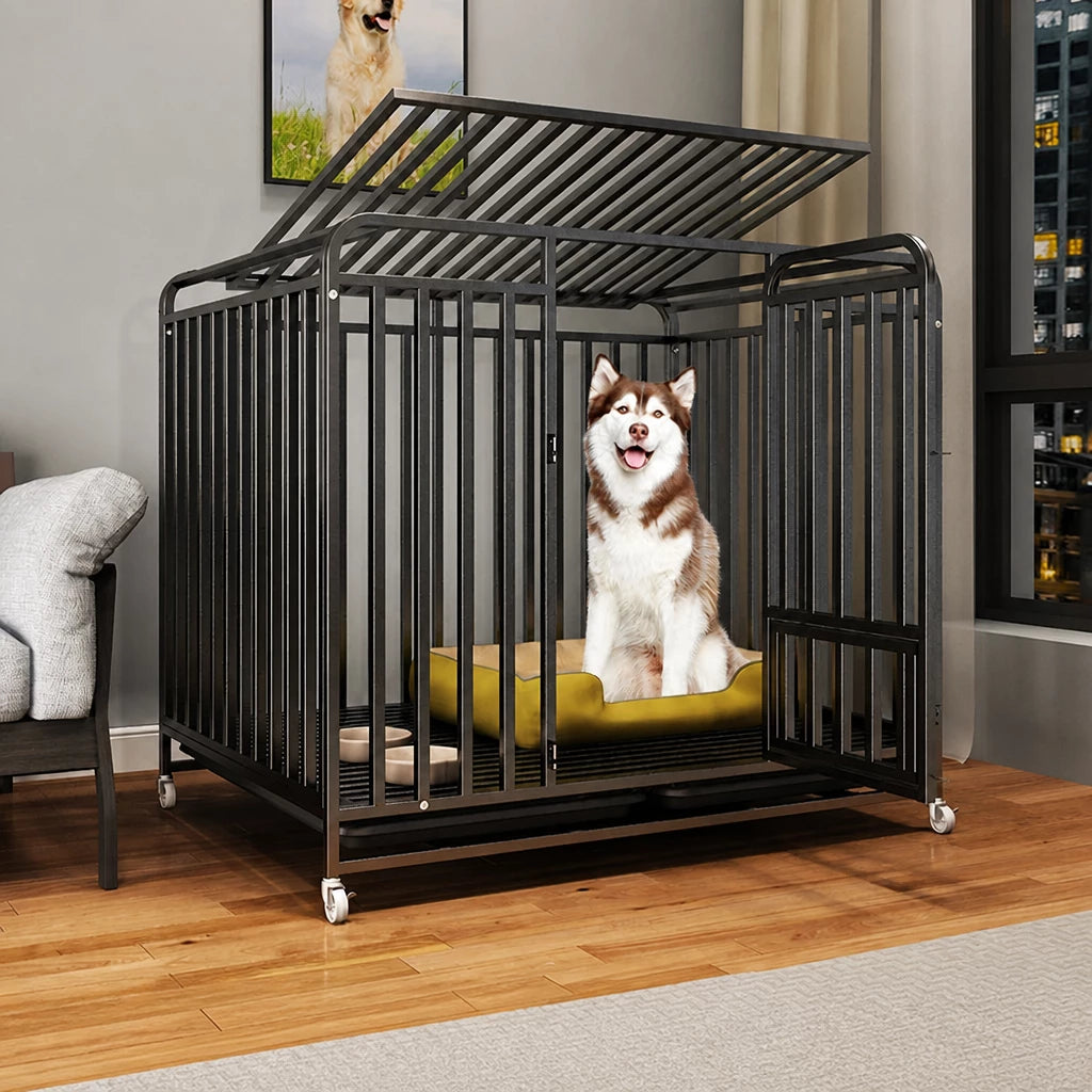 Reinforced Metal Dog Crate with Integrated Toilet Area