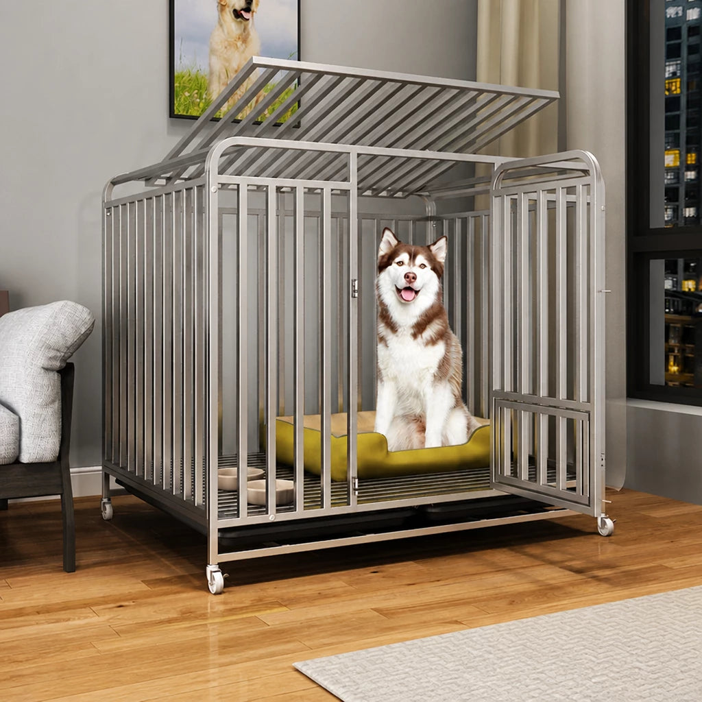 Reinforced Metal Dog Crate with Integrated Toilet Area