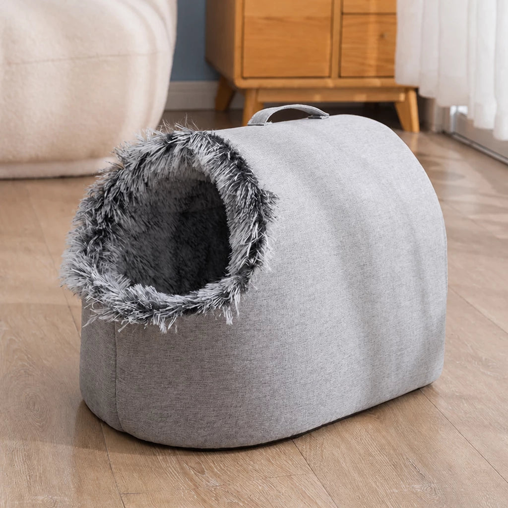Enclosed Plush Pet Bed with Carry Handle