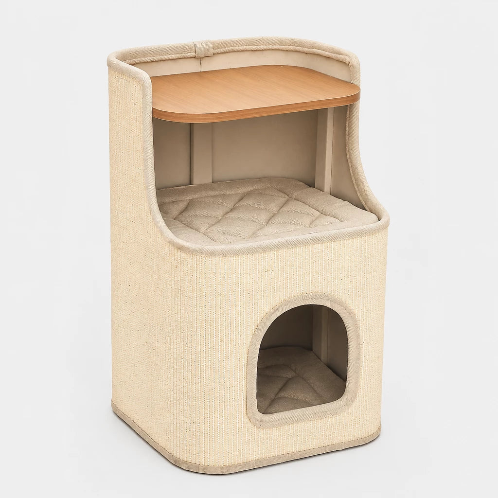 Square Sisal Cat Scratching Barrel with Integrated Bed