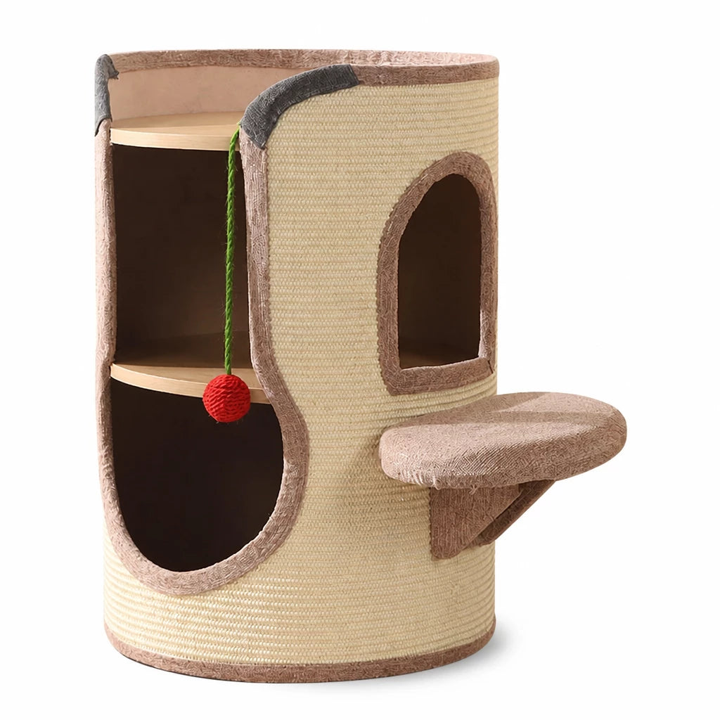 Sisal Cat Scratching Barrel Tower with Enclosed Hideaway