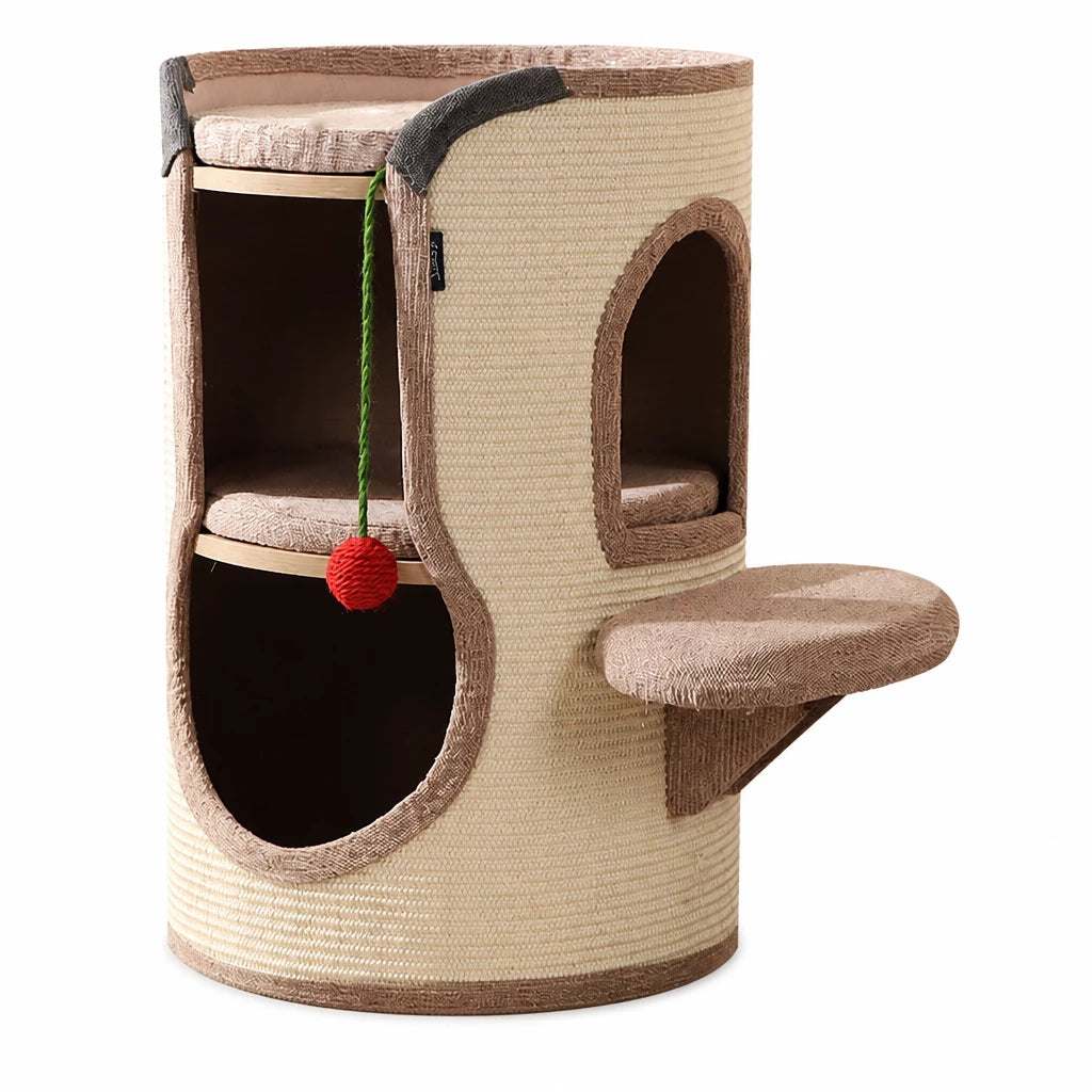 Sisal Cat Scratching Barrel Tower with Enclosed Hideaway