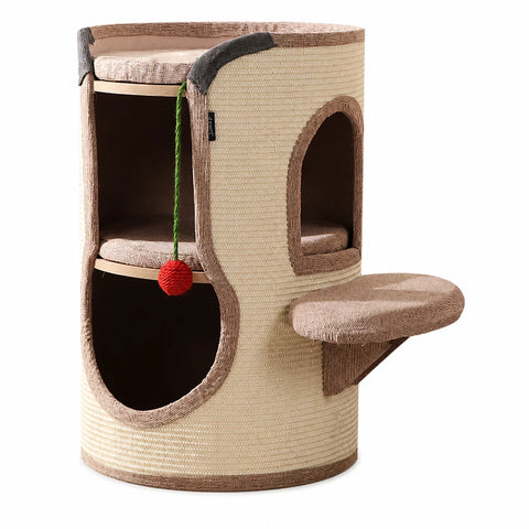 Sisal Cat Scratching Barrel Tower with Enclosed Hideaway