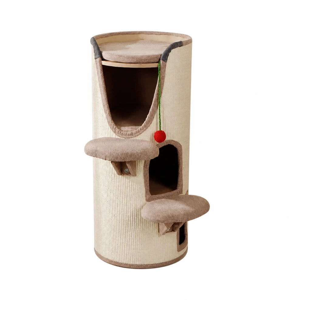 Sisal Cat Scratching Barrel Tower with Enclosed Hideaway