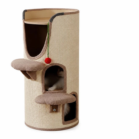 Sisal Cat Scratching Barrel Tower with Enclosed Hideaway
