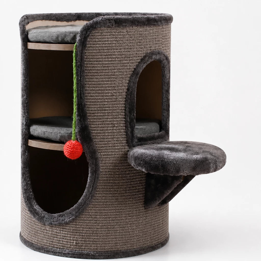 Sisal Cat Scratching Barrel Tower with Enclosed Hideaway