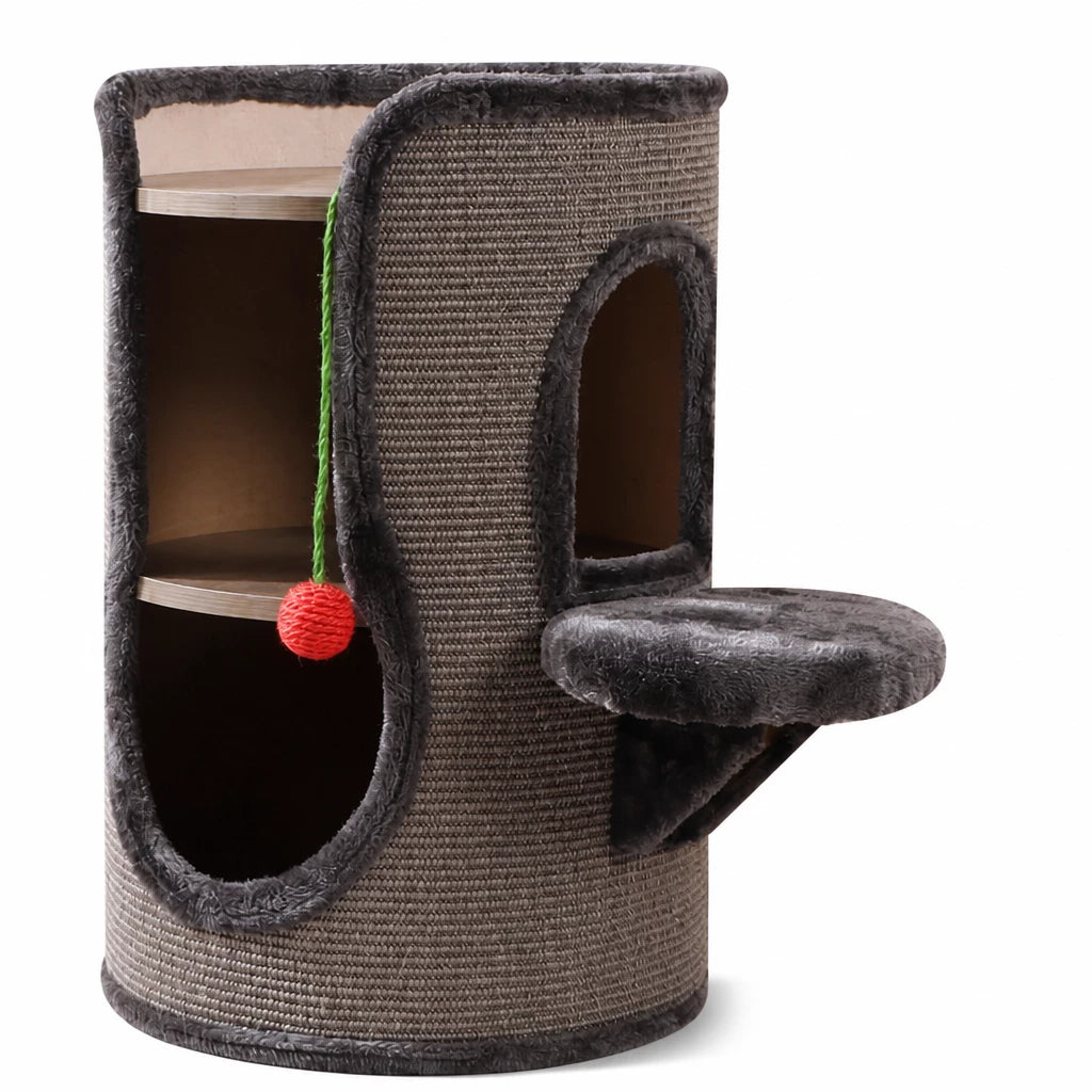 Sisal Cat Scratching Barrel Tower with Enclosed Hideaway