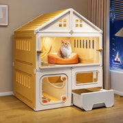 Multi-Level Cat Condo with Enclosed Spaces and Litter Box Area