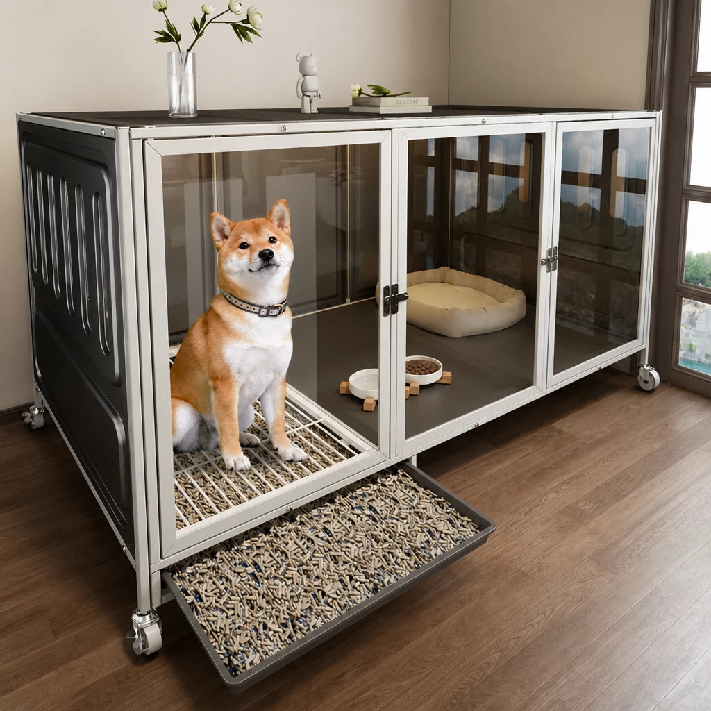 Dog Crate with Integrated Toilet Area