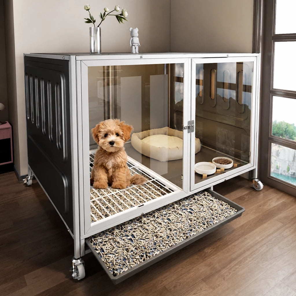 Dog Crate with Integrated Toilet Area