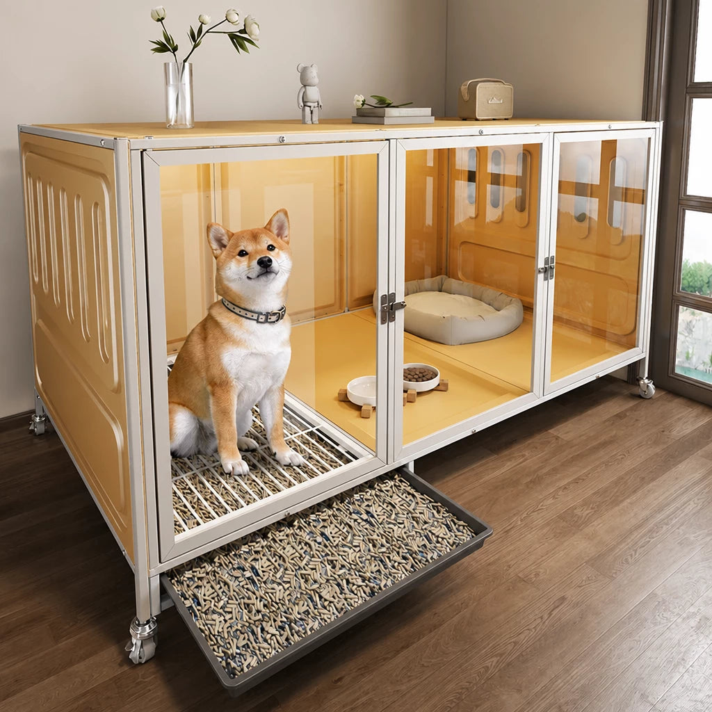 Dog Crate with Integrated Toilet Area