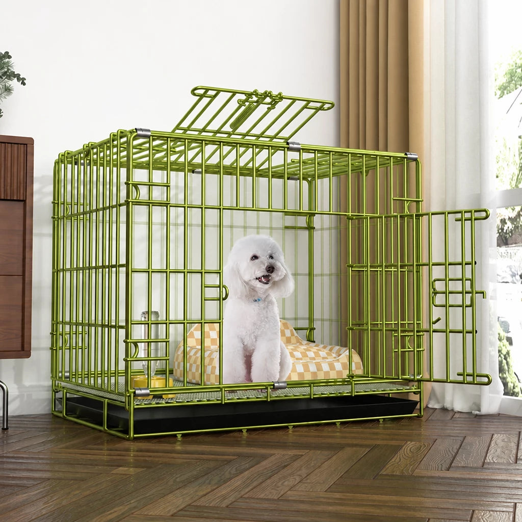 Indoor Reinforced Iron Dog Crate with Tray for Small to Medium Dogs